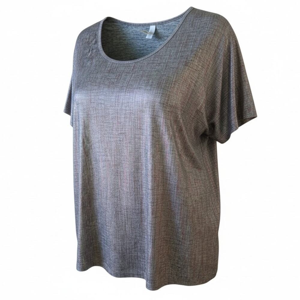 LuLaRoe Womens Silver/Red Metallic T-shirt High Low Short Sleeve Size 2XL